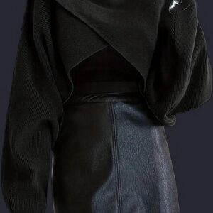 Chic Black Knit Sweater with Wrap Design